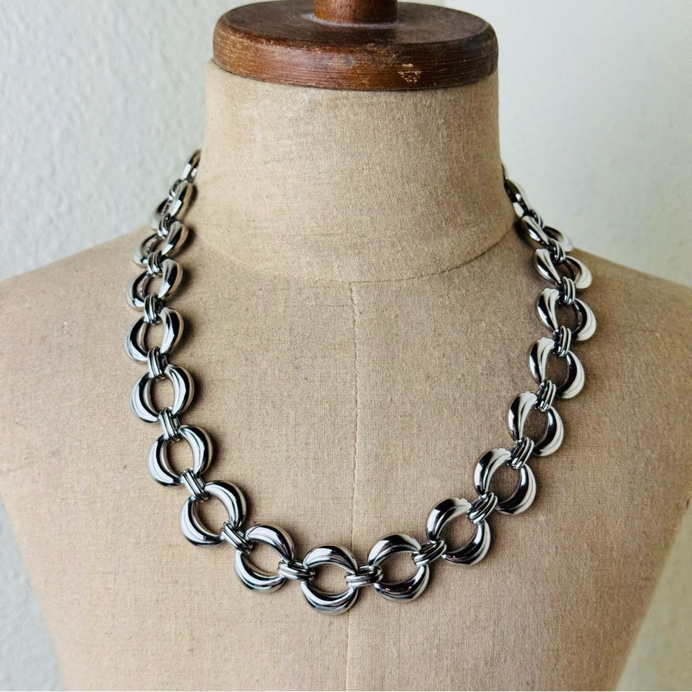 Vintage mid-century silver tone link chain necklace